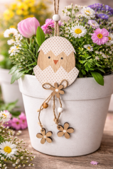 Kuře závěs dřevo 22 cm natural